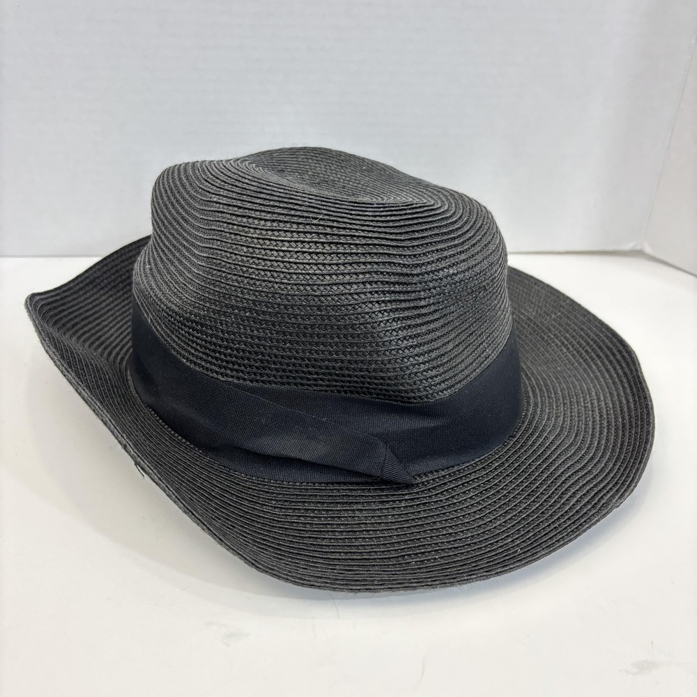 Bruno Capelo Francesco Hat Fedora Mens Medium Black Straw Travel Vacation Resort